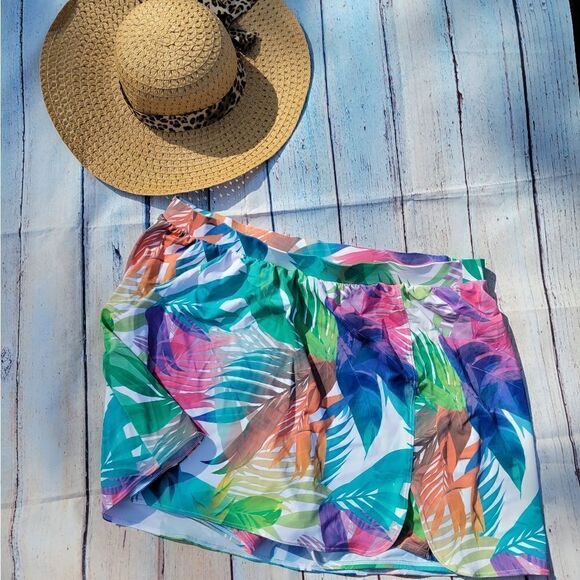 Women's Tropical Swim Shorts – Size 22 – SM by Cacique – Vibrant Leaf Print - Picture 3 of 14